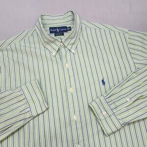 Ralph Lauren‎ Custom Fit Green w/ Blue White Strips Button Up Mens Sz XL